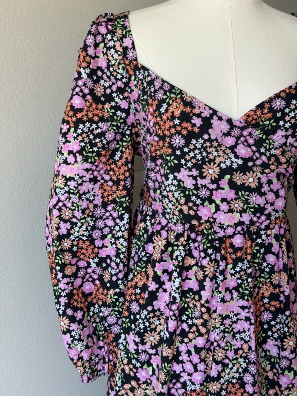 Romantic Miss Selfridge Black Floral Puff-Sleeve Ruffle Hem Cotton Midi Dres-12 - Picture 4 of 16